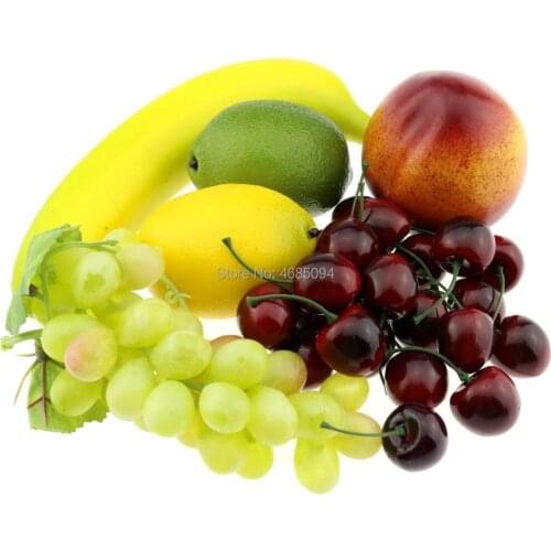 Gresorth Lifelike Fake Fruit Decoration Artificial Peach Grape Banana Cherries Lemon Home Party Realistic Food Kitchen Toy