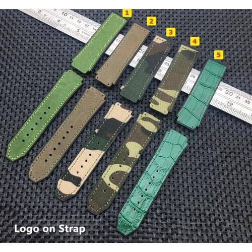 Army green 25*19mm real leather Nature rubber silicone strap watchband watch band strap for Hublot for Big bang for Fusion Logo