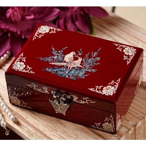 Christmas Birthday wedding High-grade gift BEST present -TOP Hand carving bird Magpie wood Inlay shells Jewelry Lacquer Box