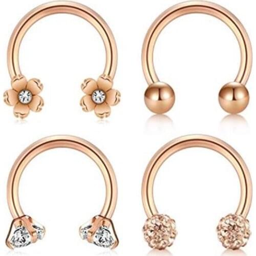 JFORYOU 4 Pcs Earrings Daith Trague Cartilage Rings Stainless Steel 16G Horseshoe Rings Conch Helix Earrings Piercing Jewelry