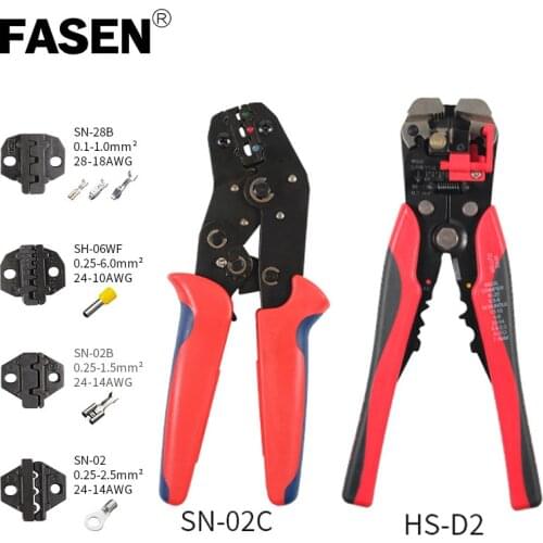 SN-02C crimping tool kit with different jaws（28B/02/02B/06WF）Multifunctional Crimper set HS-D2 wire stripper hand crimping plier