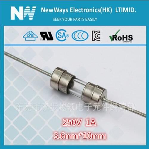 50PCS/Lot 1A Glass fast Fuse 3.6*10mm 1A 250V with lead wire Fuse