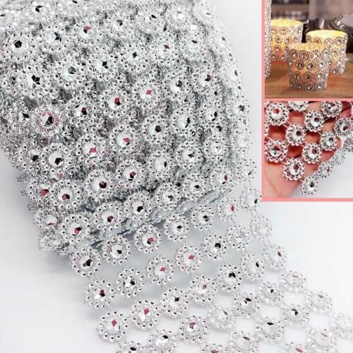 Plastic Acrylic gold/silver bling-bling Net drill Imitation rhinestone sunflowers lace Handmade accessories width=6/7roll