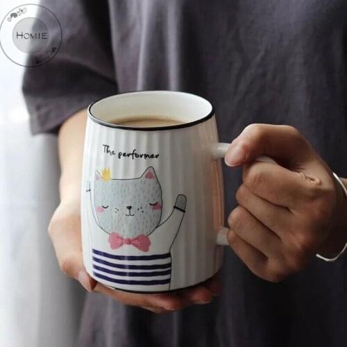 Creative color cat heat-resistant Mug cartoon with Cat ear lid 500ml cup kitten coffee ceramic mugs children cup office Drinkw