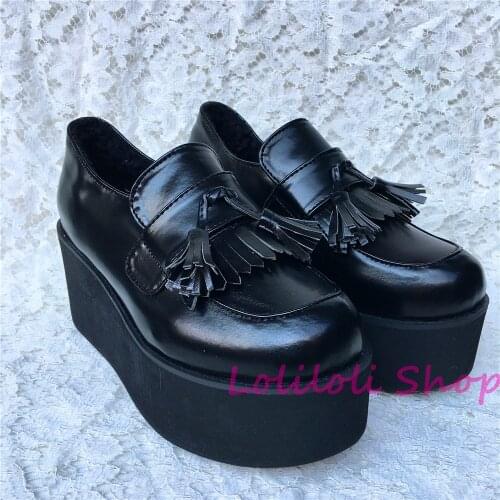Princess sweet gothic lolita shoes Lolilloliyoyo antaina shoes custom thick bottom black bright skin skip-on flat shoes 5207n