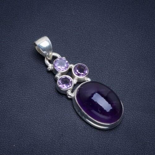 Natural Amethyst Handmade Unique 925 Sterling Silver Pendant 1.5" B3300