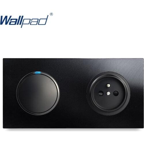 Wallpad 1 Gang 2 Way Switch With EU French Socket Wall Light Switch With LED Indicator Aluminum Metal Panel