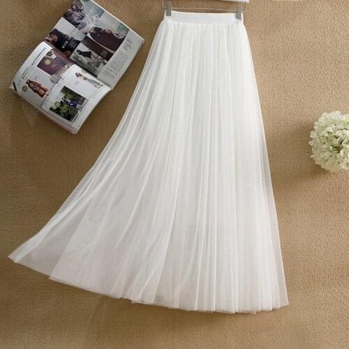 2019 New Summer High Quality Sweet Large Swing Medium Long High Waist Mesh Skirt A-Line Solid Slim Fit Fashion Mesh Yarn Skirt