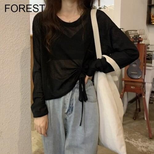 Blue Long Sleeve T-Shirt womens spring and autumn 2021 new design sense of minority loose short clothes