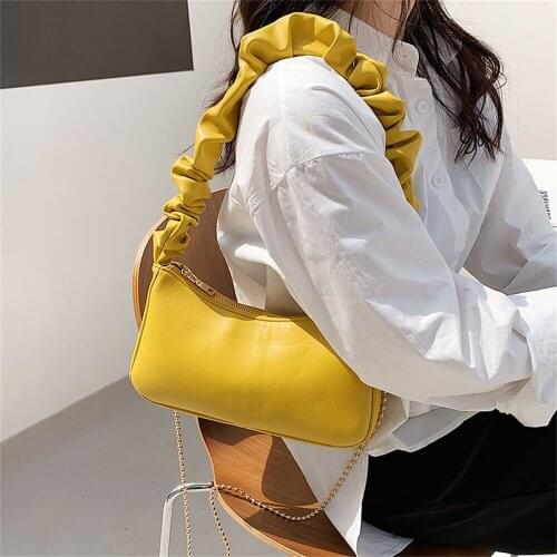 Pleated Strap Small PU Leather Armpit Crossbody Bag For Women Female Travel Fashion Chain Shoulder Handbags Designer