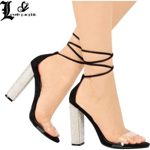 Women Heeled Sandals Bandage Rhinestone Ankle Strap Pumps Super High Heels 11 CM Square Heels Lady Shoes free shipping LP251