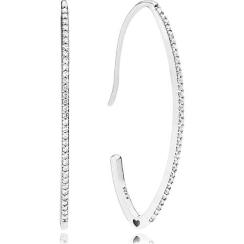 925 Sterling Silver Pandora Earring Oval Sparkle Stud Earrings With Crystal For Women Wedding Gift Europe Fashion Jewelry