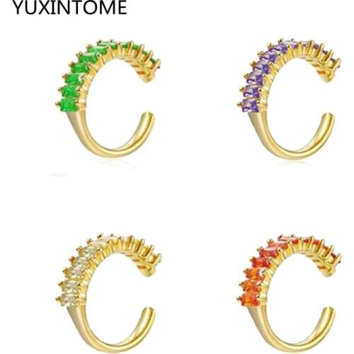 1PC Clip Earrings 24K Gold Colorful Zircon Geometry Ear Cuff Fack Piercing For Women No Pierced Jewelry