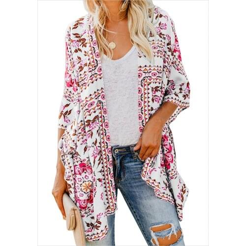 2021 Beach Coat Womens Medium Length Cardigan Long Sleeve Printed Kimono Smock Thin Sunscreen Summer Cardigan Shirt Coat