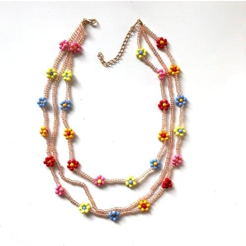 Bohemian Colorful Seed Bead Flower Choker Necklace Summer Statement Short Collar Clavicle Chain Necklace for Women Jewelry