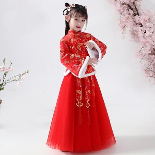 Girl Winter Dress Han Fu For Girl Kids Dramaturgic Robe Dress Chinese Traditional Ancient Thick Dresses New years Dress