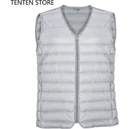 Winter Ultra Light Down Vest Jacket Coats Mens Plus Sizes Puffer Portable V Neck Zipper Thin Gilet s Jacket with Pockets Black