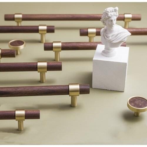 1PC Light Luxury Nordic Simple Brass Handle Black Walnut Cabinet Drawer Wardrobe Door New Chinese Long Handle