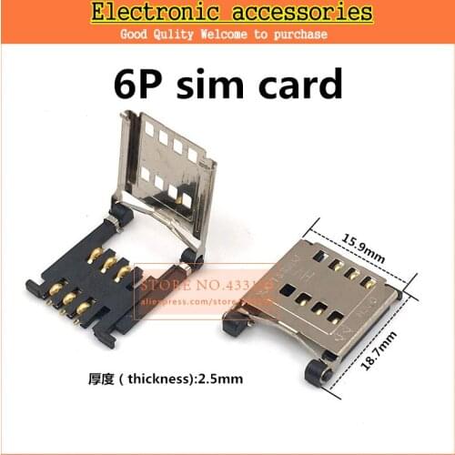 10PCS/LOT NEW Flip small cards mobile phone SIM card slot MICRO SIM card connector 6P clamshell 2.5H
