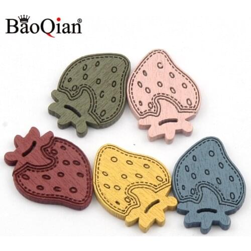 20Pcs Mixed Strawberry Wood DIY Crafts Unfinished Wooden Embellishments Home Decoration Scrapbooking Ornament 18x25mm