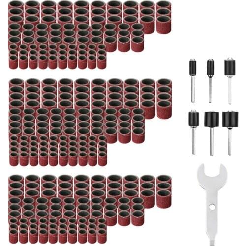 307 Pieces Drum Sander Set Sanding Drum Kit 300 Pieces Sanding Band Sleeves (80#/120#/240#) + 6 Pieces Drum Mandrels for Dremel
