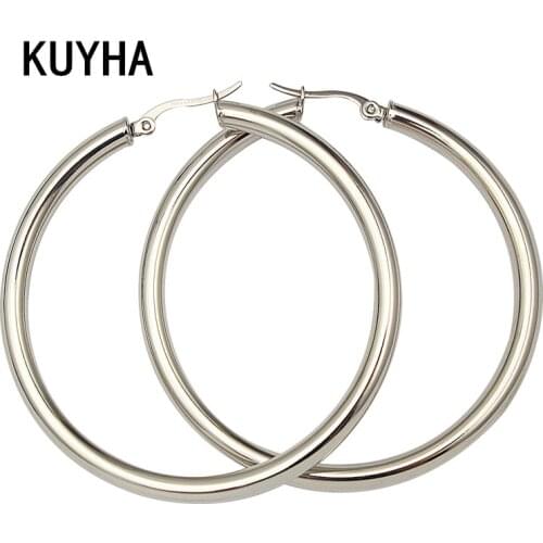 Hiphop Big Earrings Fashion Stainless Steel Jewelry Simple Style Geometric Circle Round Huggie Earring Present For Women