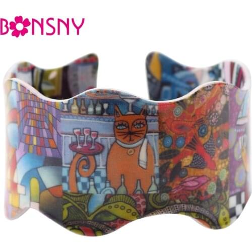 Bonsny Acrylic Cute Colorful Pattern Bangle News 2017 Fashion Jewelry Women Girl Spring SUmmer Accessories Bracelets AB060