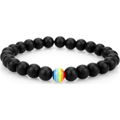 2 Colors Natural Stone Mix Beaded LGBT Rainbow Color Gay Bracelets&Bangle for Women Men Volcanic Stone Couple Gift Souvenirs Hot