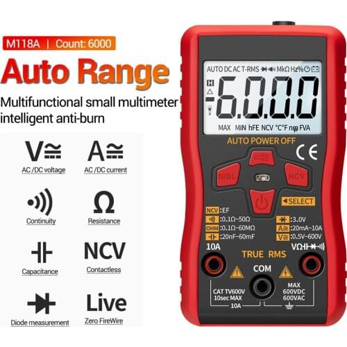 Digital Mini Multimeter Tester Auto Multimetro True Rms Transistor Meter with NCV Data Hold 6000 Counts Flashlight
