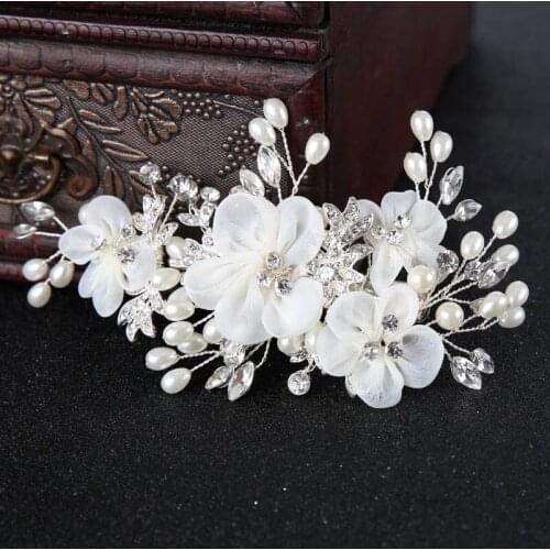 Elegant Yarn White Flower Pearl Rhinestone Crystal Bride Hairgrips Hair Clip Bridal Wedding Headpiece Hair Accessories SL