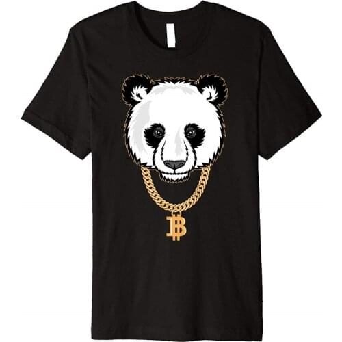 Funny Gangster Panda Bitcoin Crypto Currency Tee Shirt for Men O-Neck Tops Male New Fashion for Men Short Sleeve Homme Suit