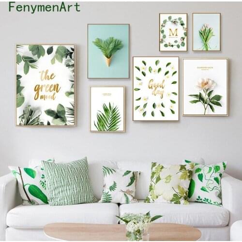 Green Leaves Flowers Canvas Painting Golden Quote Plant Posters and Prints Scandinavian Art Living Room Home Decor Wall Pictures