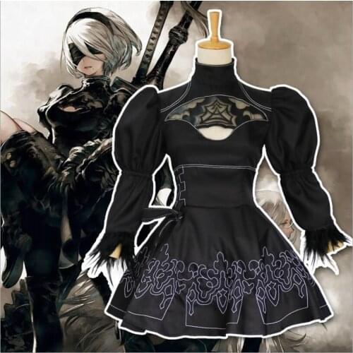 Game Nier: Automata Cosplay Yorha Type A No. 2 Cos Halloween Party Costume Full Ste ( Dress+eye Mask+gloves+headwear+stockings)