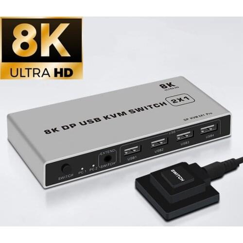 DP USB KVM Switch 2x1 4K 8K 60HZ DP KVM switch Displayport 2 in 1 out For two hosts to share monitor mouse keyboard printer