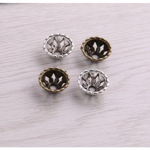 SWEET BELL 60pcs 7*14*14mm Two Color Bead Caps Charm Hollow Flower Pendants Jewelry Accessories DIY Receptacle Charms