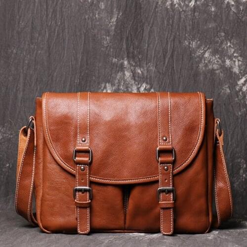 Mens Genuine Leather Briefcase Mens Laptop Bag Natural Cow Leather Messenger Bags Crazy Horse Leather Business Tote Bag