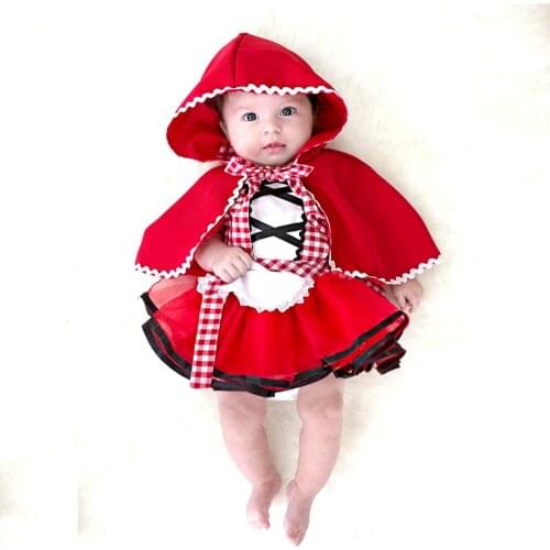 Newborn Baby Girls Tutu Dress +Cape Cloak Outfit Little Red Riding Hood Cosplay Photo Prop Costume Party Dresses Baby Clothes