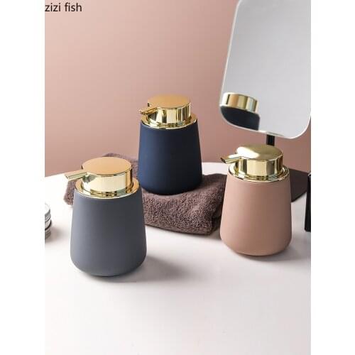 Simple Ceramic Hand Sanitizer Shampoo Bottle 350ml Portable Soap Dispenser 400ml Mouth Cup Golden Squeeze Cover Bath Supplies
