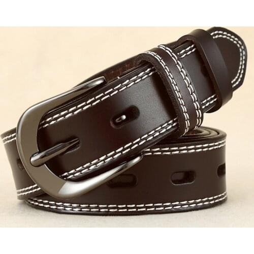 Fashion Women Hollow Second Cow Leather Belt Pin Buckle Fashion Wild Lady Belt Retro Casual Decorative Jeans Belt