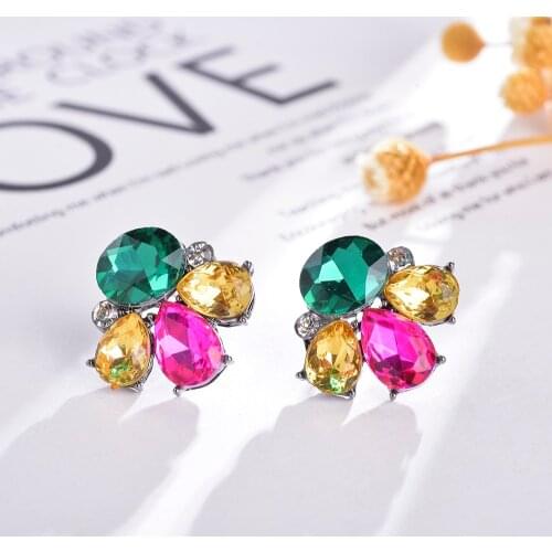 LUBOV Mini Colorful Crystal Piercing Earrings Rhinestone Decoration Opal Stone Stud Earrings Trendy Women Wedding Party Jewelry