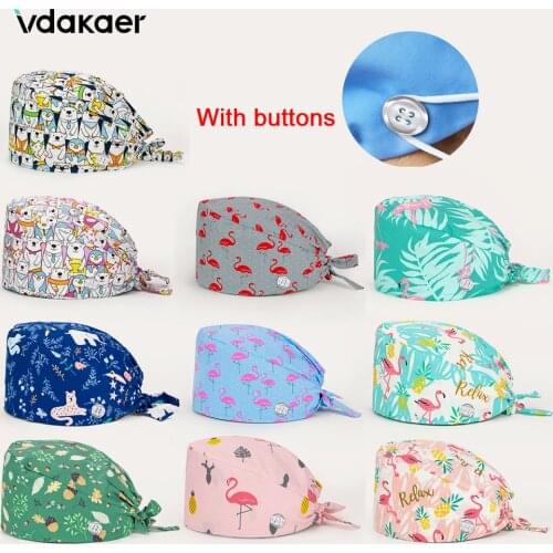 Womens operating room hats pharmacy nursing cap laboratory pet shop doctor hat surgicals hat With buttons