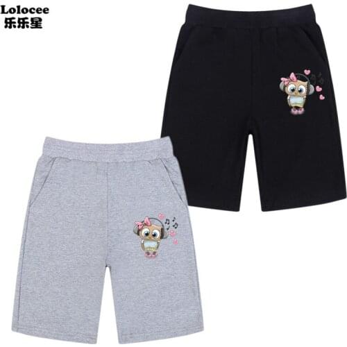 3-14Yrs Kids Cute Owl Bird Print Shorts Girls Summer Sport Shorts Pants Unisex Children Casual Short Sweatpants Trousers Bottoms