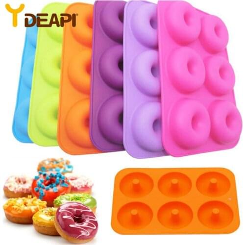 YDEAPI 6 Hole Silicone Cake Mould Donut Shape Baking Mold Chocolate Bread Making Tool Heat Resistant Kitchen Baking Accessories