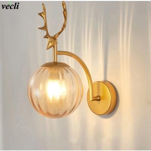 Nordic Decorative Led Wall Lamp Iron Reading Beside Lamp Home Stairs Vintage Loft Sconce Wall Lights Glass Ball Gold Black E27