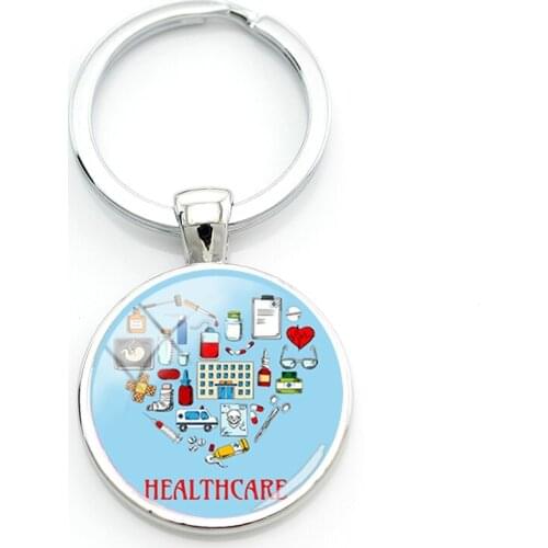 TAFREE Hospital Healthcare Equipment Metal Pendants Keychain Blood Bag Microscope Bandage Drawing Glass Beads New Jewelry