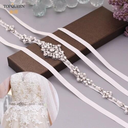 TOPQUEEN Bridal Belt Applique Rhinestone Bling Belts for Women Bridal Belt for Girls Bridesmaid Embellished Dress Belts S357