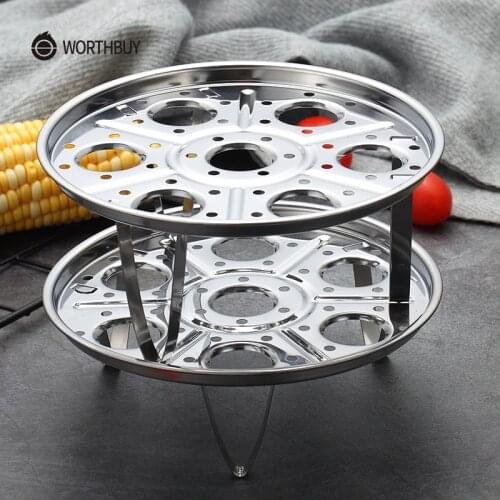 WORTHBUY 2 Pcs/Set Multifunctional Stainless Steel Steamer Stackable Kitchen Steamed Rack For Bun Egg Food Steamer With 3 Legs