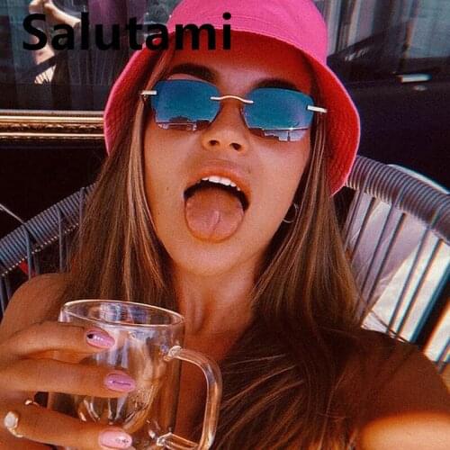 2021 New Fashion Brand Rimless Square Sunglasses For Women Vintage Elegant Gradient Alloy Sun Glasses Female Uv400 Light Shades