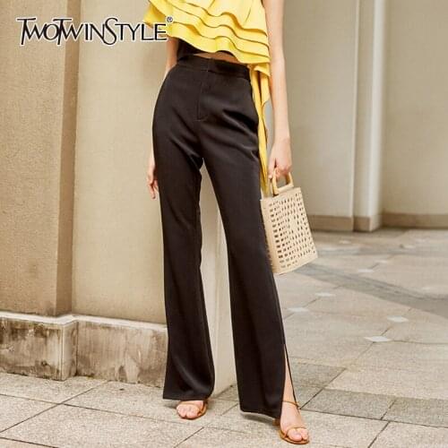 TWOTWINSTYLE Casual Loose Side Split Women Pants High Waist Elegant Flare Long Pant For Female Fashion Clothes 2020 Summer Tide
