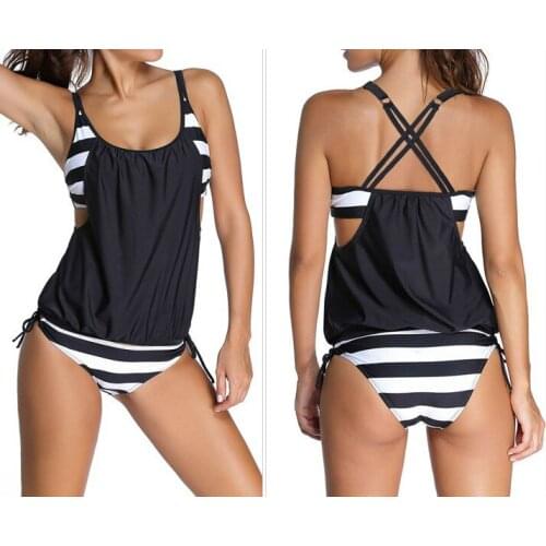 SEABBOT Plus Size S-5XL Women Summer Beachwear Sexy Striped Padded Push Up Swimwear Bandage Halter Bikini Set Swimsuits